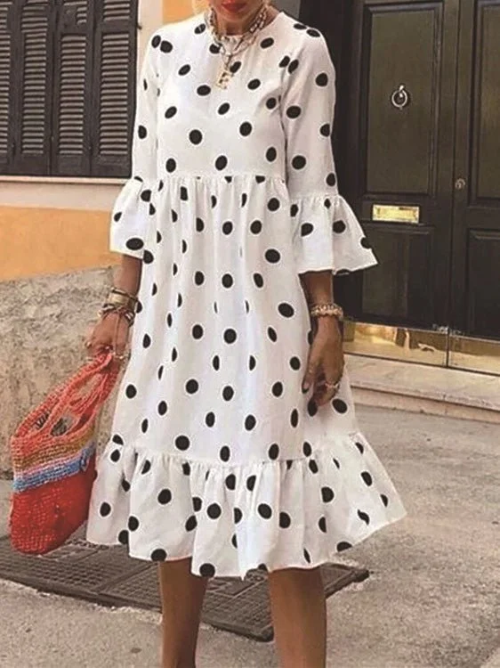 Women's Dresses Polka Dot Crew Neck Ruffle Dress Travel unclassified dresses