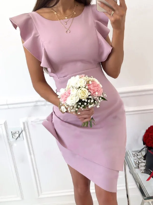 Women's Dresses Round Neck Ruffle Sleeveless Slim Fit Dress Cotton unclassified dresses