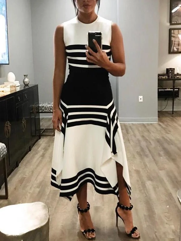 Women's Dresses Sleeveless Crewneck Striped Dress Silk unclassified dresses