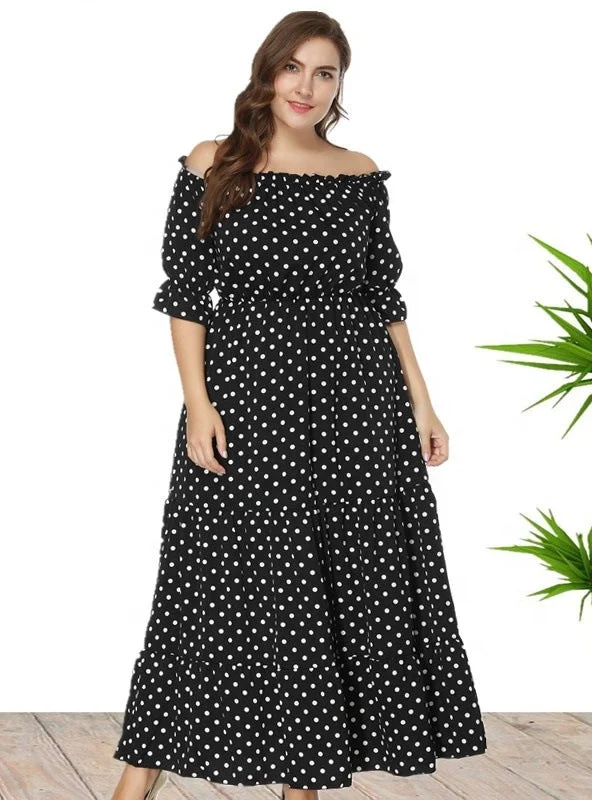 Word Collar Polka Dot Beach Dress Office unclassified dresses