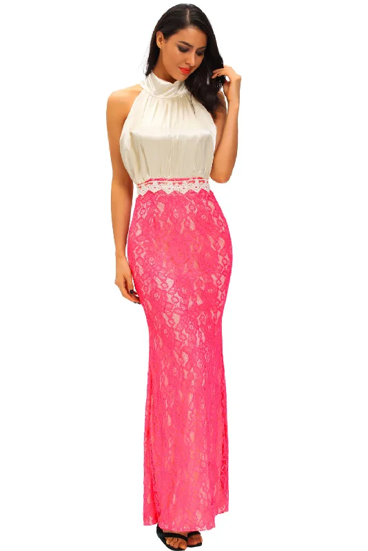 Bow Tie High Neck Silk Lace Fishtail Evening Dress Lace A-line Dress