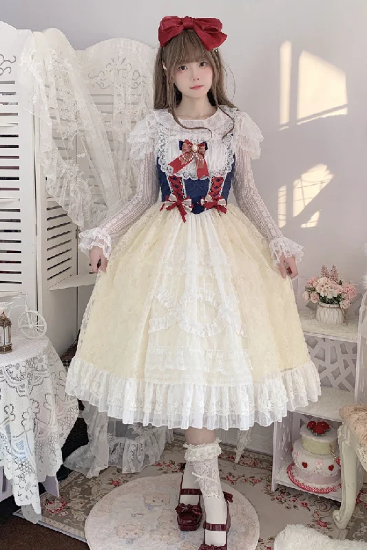 Snow White Ruffle Bowknot Lace Sweet Lolita Jsk Dress 2 Version Sexy Lace Dress