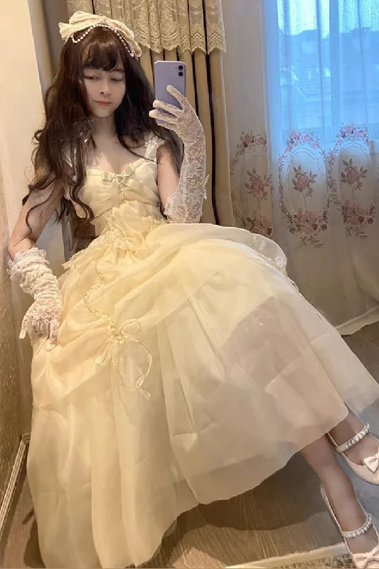 White [Beauty and the Beast] Hanayome Bowknot Lace Mesh Sweet Princess Lolita Jsk Dress Lace Wedding Dress