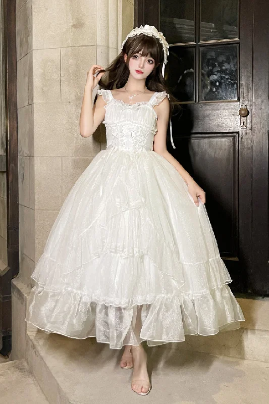 White [Moonlight Sonata] Ruffle Cardigan Bowknot Lace Sweet Vintage Lolita Jsk Dress Chic Lace Dress