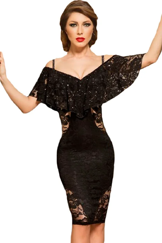 Black Sexy V Neck Off Shoulder Lace Dress Lace Dress Style