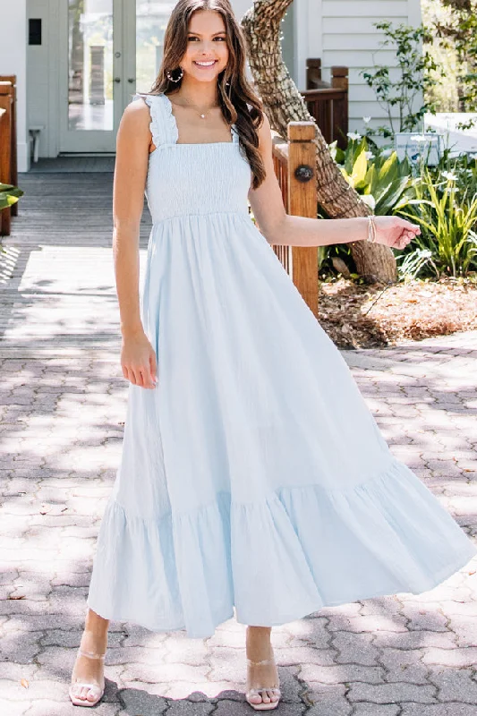 Easy Love Light Blue Smocked Maxi Dress Satin Maxi Skirt