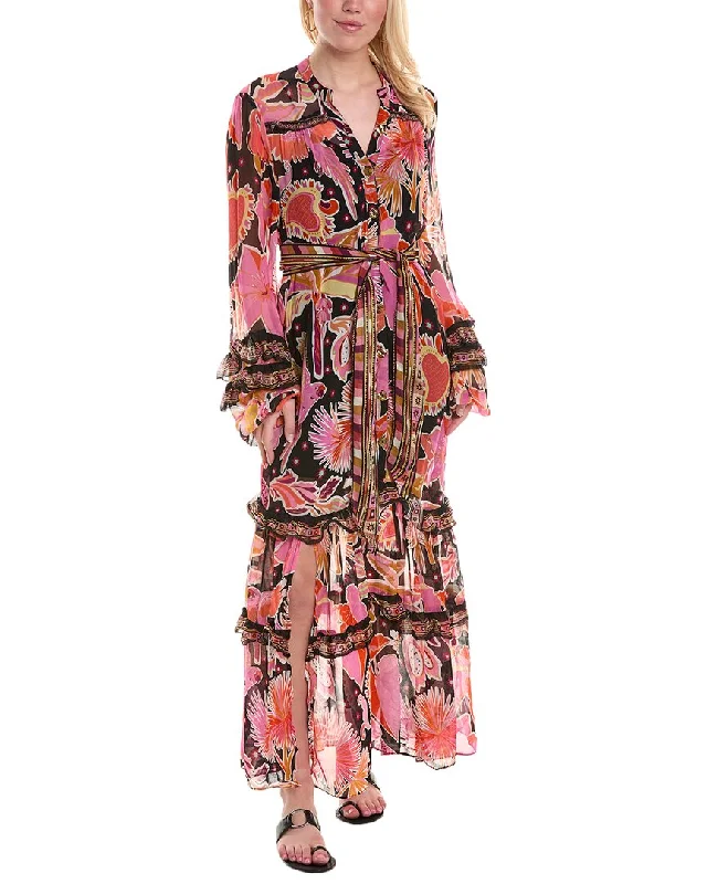 FARM Rio Enchanted Nature Chiffon Maxi Shirtdress Slim-fit Maxi Skirt