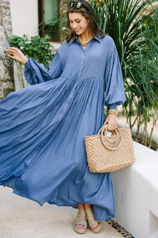 Nothing But The Best Blue Maxi Dress V-neck Maxi Skirt