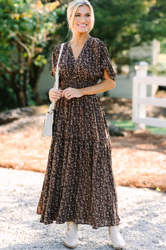 Out In The Open Brown Ditsy Floral Maxi Dress Cozy Maxi Dress