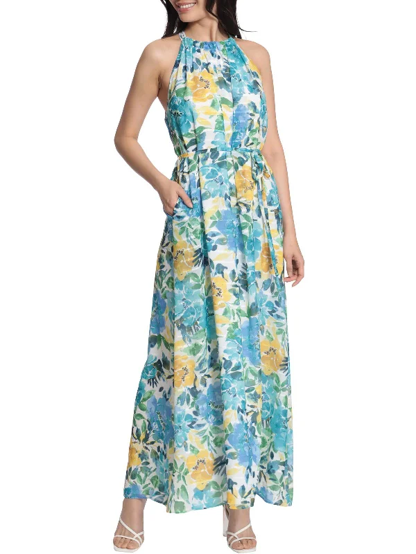 Womens Chiffon Long Halter Dress Button-up Maxi Skirt