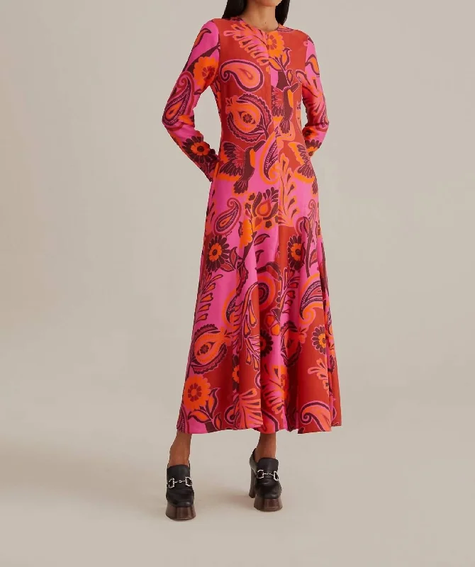 Women's Maxi Dress In Bold Floral Pink Elegant Maxi Skirt