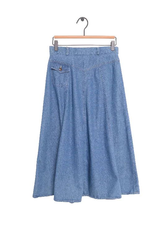 1980s Denim Maxi Skirt Elegant Midi Skirt