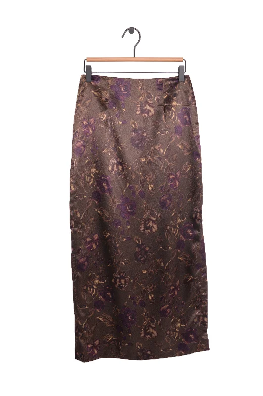 1990s Satin Floral Maxi Skirt Midi Skirt Casual