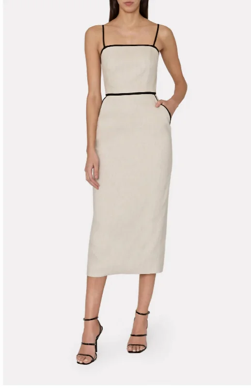 Amara Linen Contrast Midi Dress In Natural Chic Midi Skirt