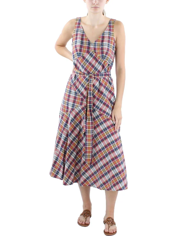 Madras Womens Plaid Cotton Midi Dress Knit Midi Skirt