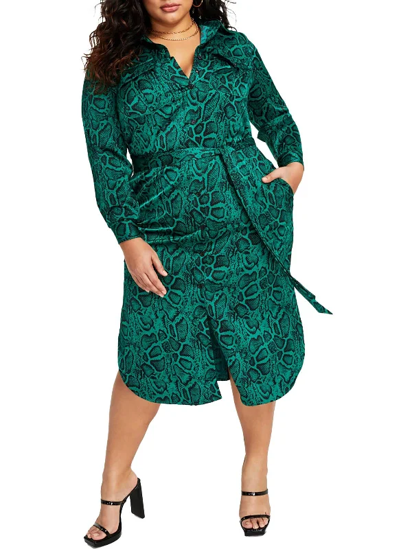 Plus Womens Satin Midi Shirtdress Printed Midi Outfit