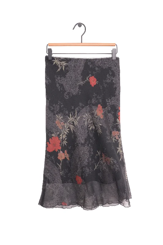 Y2K Floral Ruffle Midi Skirt USA Midi Skirt Look