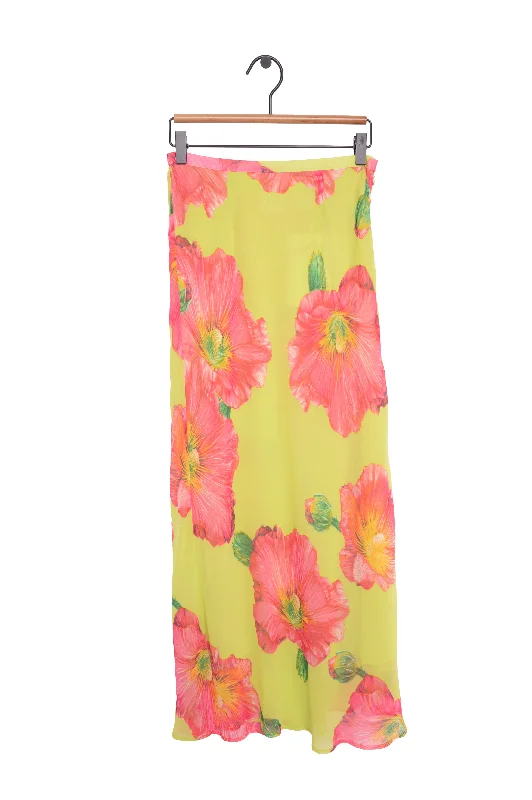 Y2K Silk Floral Maxi Skirt Pleated Satin Skirt