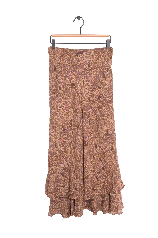 Y2K Silk Paisley Maxi Skirt Tulle A-line Skirt