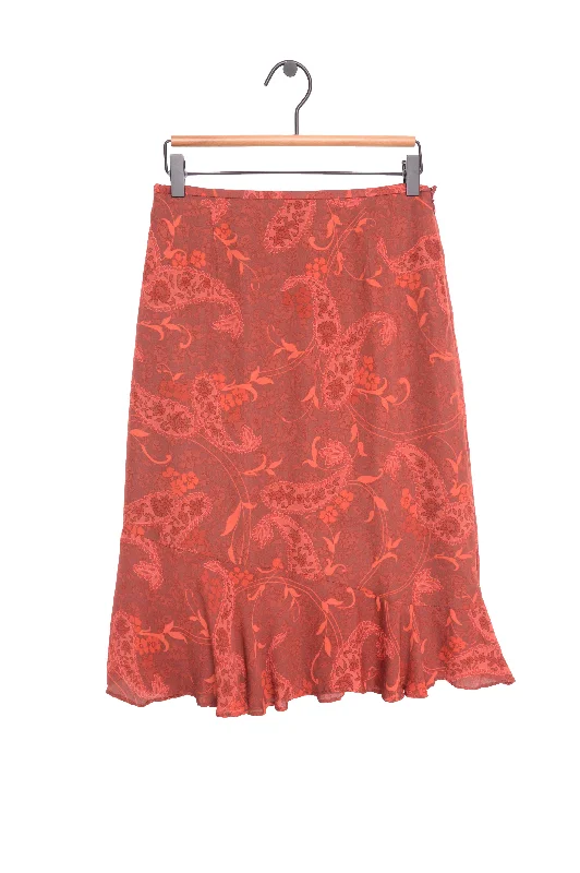 Y2K Silk Paisley Midi Skirt Vintage Printed Skirt