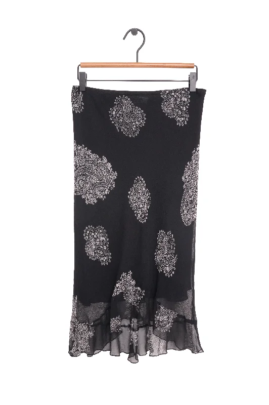 Y2K Silk Paisley Midi Skirt Elegant A-line Skirt