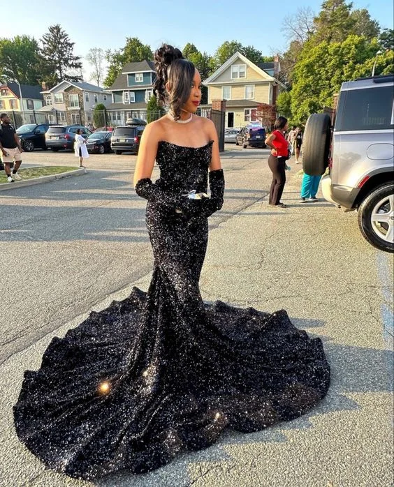 Elegant Black Sequins Mermaid Prom Dress,Black Evening Dress Y6133 Sequin Bodycon Dress