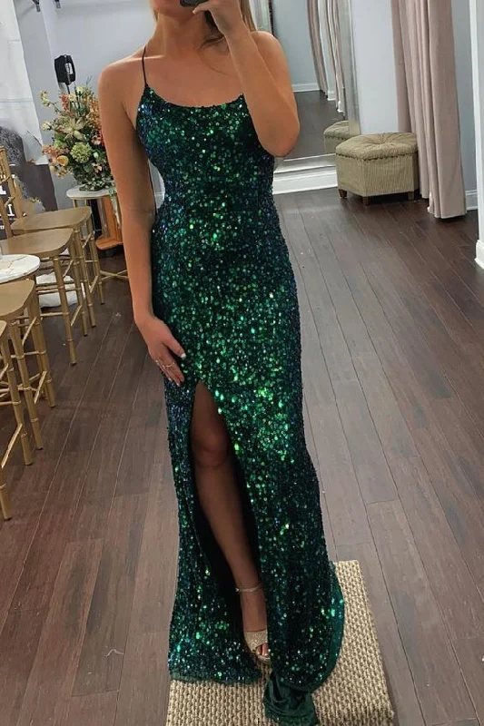 Emerald Green Sequins Mermaid Long Prom Dress Y6317 Formal Sequin Gown