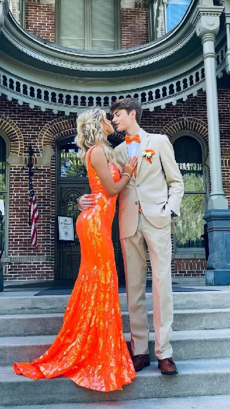 Glamorous Orange Sequins Mermaid Prom Dress,Orange Evening Dress  Y5213 Sequin Gown Party