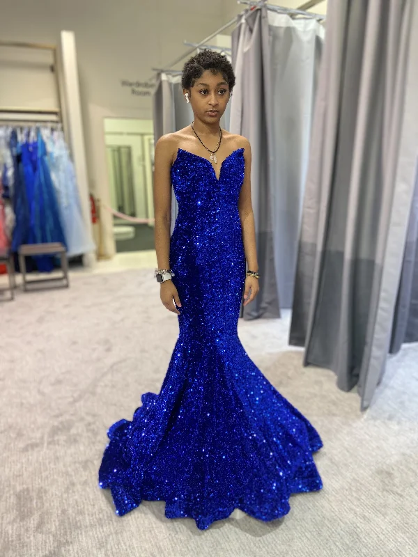 Royal Blue Sequin Strapless Trumpet Long Prom Dress Y5919 Sequin Dress Chic